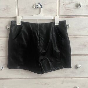 She + Sky Black High Waist Leather Shorts